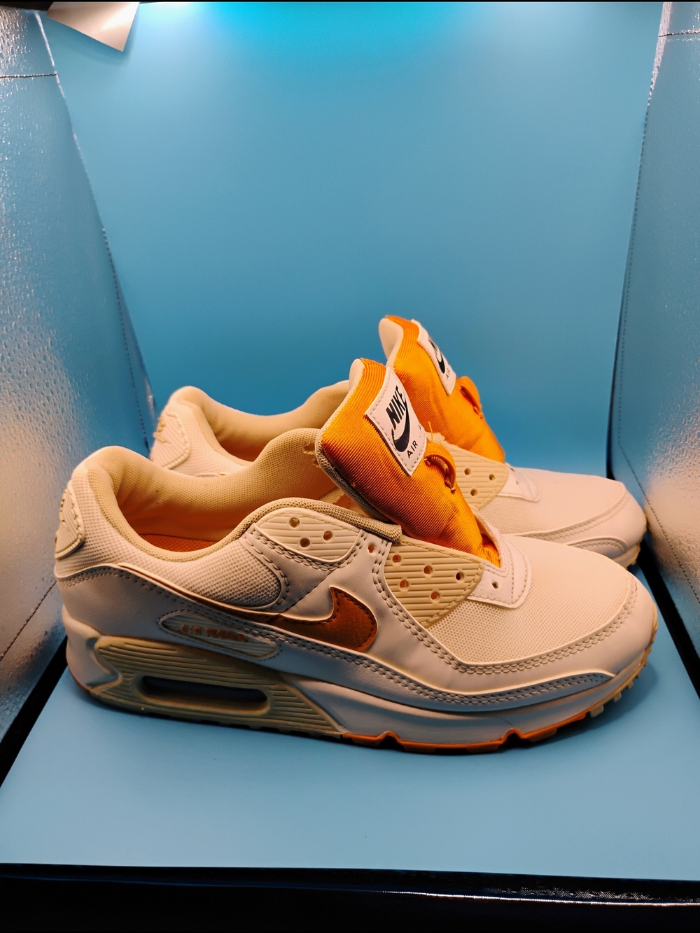 Nike Women's Air Max 90 Low-Top Sneakers in Cream and Orange